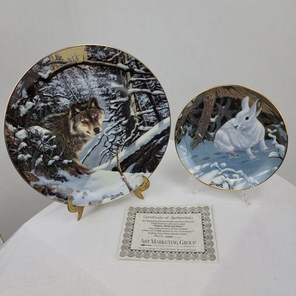 Eyes of the Wild Timber Wolf and Hare By Derk Collector Plates 1987 Lmtd USA - Picture 9 of 9